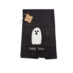 Hey Boo black Kitchen hand Towel white knot ghost NEW by Mud Pie